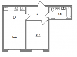 2-комнатная, 43.8 м²