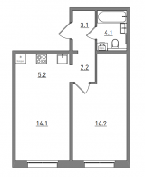 2-комнатная, 45.6 м²