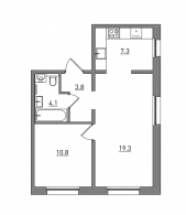 2-комнатная, 45.3 м²