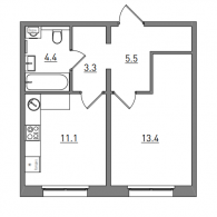 1-комнатная, 37.7 м²