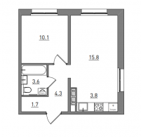 2-комнатная, 39.3 м²