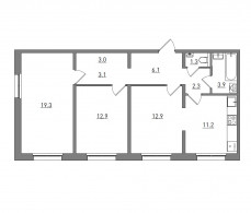 3-комнатная, 76 м²