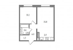 2-комнатная, 39.4 м²