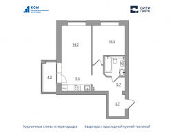 2-комнатная, 47.7 м²
