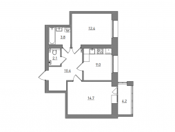 2-комнатная, 56.6 м²