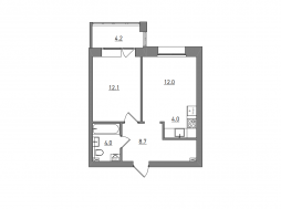 2-комнатная, 45 м²