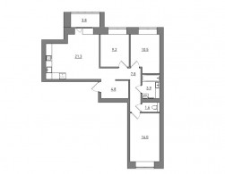 3-комнатная, 76.9 м²
