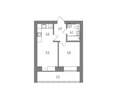 Евро 2-комнатная, 40.3 м²