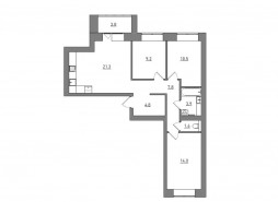 3-комнатная, 76.9 м²
