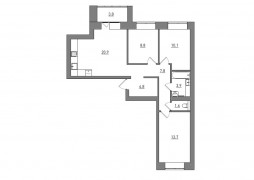 3-комнатная, 75.4 м²