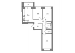 3-комнатная, 67.1 м²