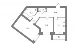 2-комнатная, 66.5 м²