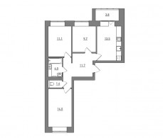 3-комнатная, 69.4 м²