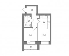 Евро 2-комнатная, 39.3 м²