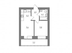 Евро 2-комнатная, 40.4 м²
