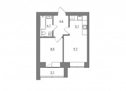 Евро 2-комнатная, 35.1 м²