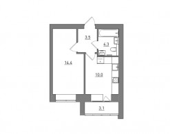 1-комнатная, 35.3 м²