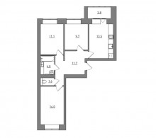 3-комнатная, 69.4 м²