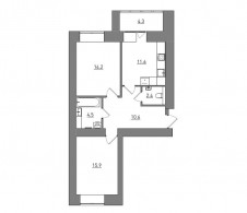 2-комнатная, 63.5 м²
