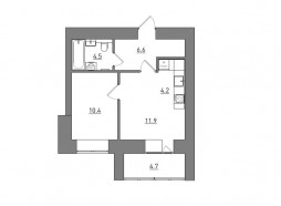 Евро 2-комнатная, 42.3 м²