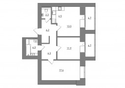 Евро 3-комнатная, 75.5 м²