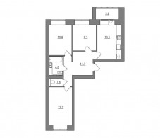 3-комнатная, 68 м²
