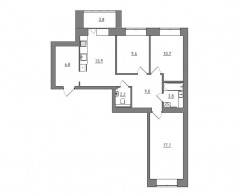 3-комнатная, 76.7 м²
