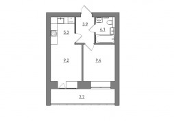 Евро 2-комнатная, 39.6 м²