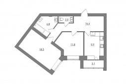 2-комнатная, 66.5 м²