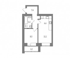 Евро 2-комнатная, 40 м²