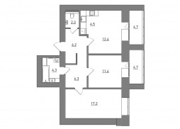 Евро 3-комнатная, 74 м²