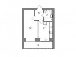 1-комнатная, 39.7 м²