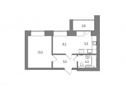 Евро 2-комнатная, 40.7 м²