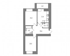 2-комнатная, 63.5 м²