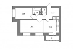 2-комнатная, 55.4 м²