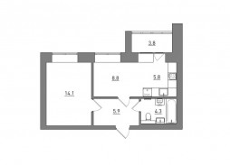 Евро 2-комнатная, 42.7 м²