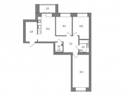 3-комнатная, 75.4 м²
