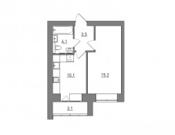 1-комнатная, 36 м²