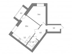 Евро 2-комнатная, 63.5 м²