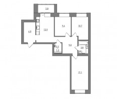 3-комнатная, 76.7 м²