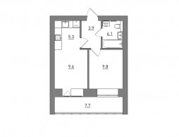 Евро 2-комнатная, 40.4 м²