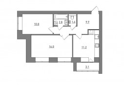 2-комнатная, 55.4 м²