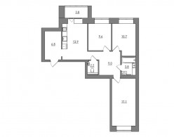 3-комнатная, 76.7 м²