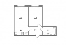 Евро 2-комнатная, 45.6 м²