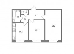 2-комнатная, 56.9 м²