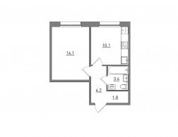 1-комнатная, 33.8 м²