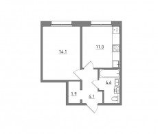1-комнатная, 35.7 м²