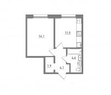 1-комнатная, 35.7 м²