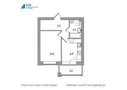 1-комнатная, 37.7 м²