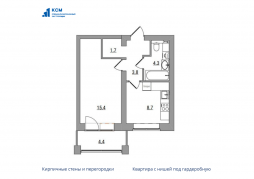 1-комнатная, 38.3 м²